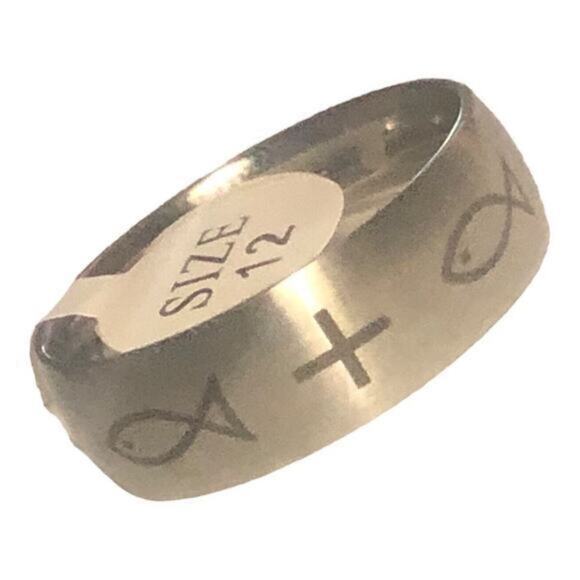 Stainless steel‎ cross with fish band size 12 - Picture 1 of 2